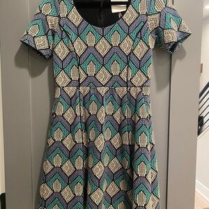 Geometric Patterned Dress in Blue and Green